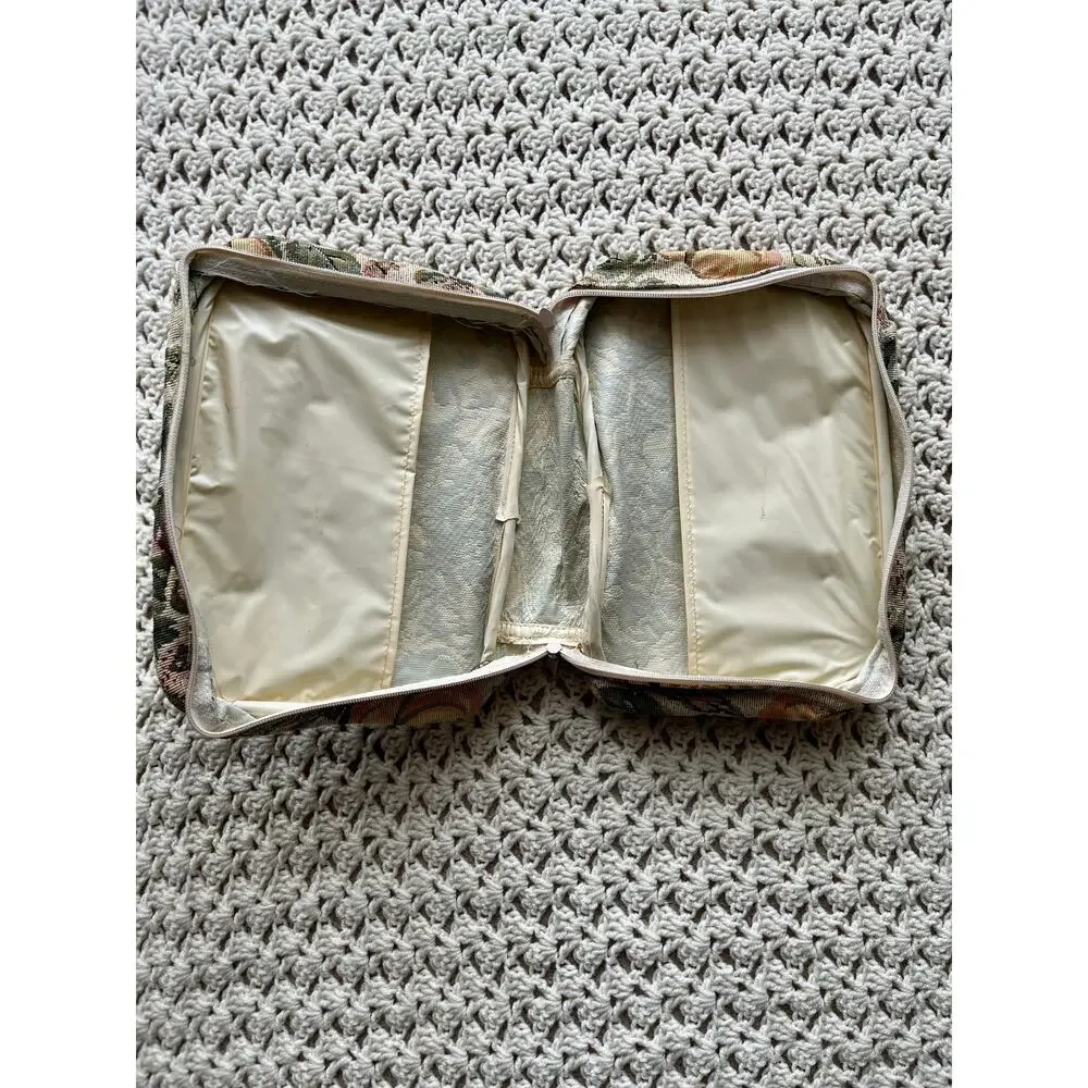Vintage 90s Needlepoint Toiletry Bag Fruit Print Neutral Cottagecore
